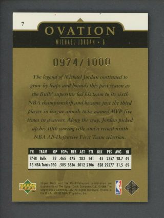 1998 - 99 Upper Deck Ovation Gold 7 Michael Jordan Chicago Bulls HOF /1000 2