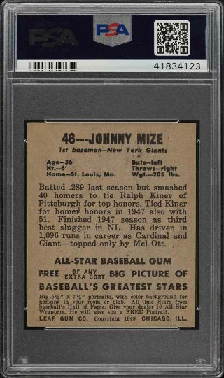 1948 Leaf Johnny Mize 46 PSA 5 EX (PWCC) 2