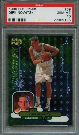 1998 - 99 U.  D.  Ionix 69 Dirk Nowitzki Dallas Mavericks Rookie Card Psa 10