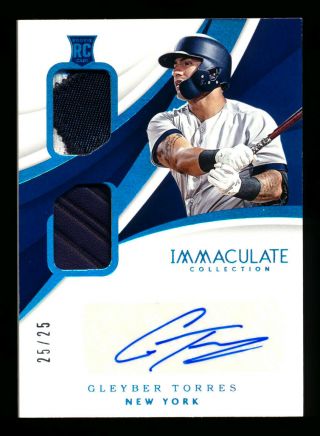2018 Immaculate Gleyber Torres Rc Blue Patch Auto Autograph Yankees 25/25 1/1