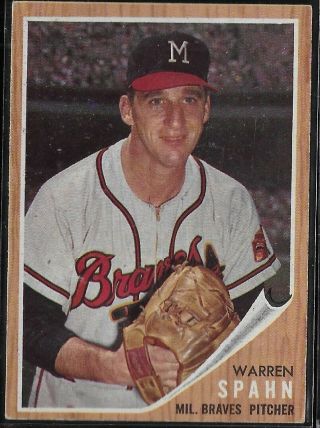 1962 Topps Baseball Warren Spahn 100 Low
