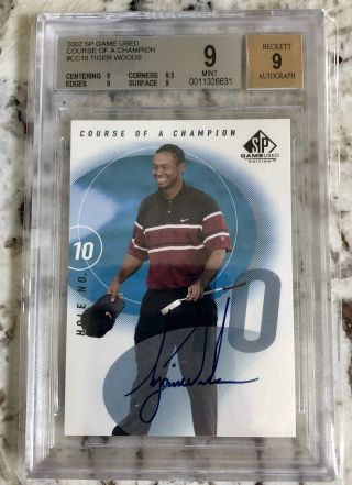 2002 Upper Deck Sp Tiger Woods Course Of A Champion Auto Bgs 9,  9.  5 Corners
