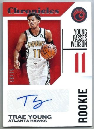 Trae Young 2018/19 Panini Chronicles Hawks Rookie Signatures Auto 58/75 Sp Rc
