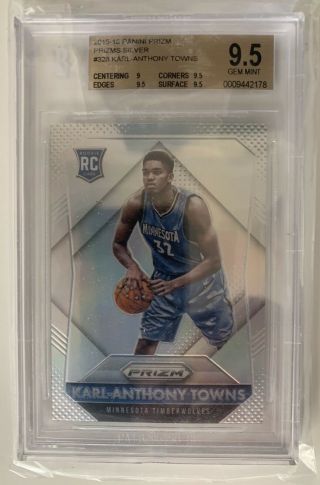 2015 - 16 Panini Prizm Silver Refractor Karl - Anthony Towns Rc Rookie Bgs 9.  5