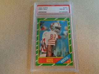 1986 Topps Jerry Rice Rc Rookie San Francisco 49ers 161 Psa 8 Nm - Mt Graded
