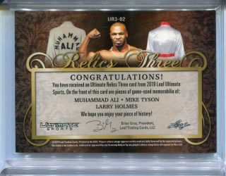 2019 Leaf Ultimate Sports Muhammad Ali Mike Tyson Holmes Game Swatch 3/4 2