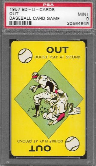 1957 Ed - U - Cards Baseball Card Game " Out Double Play At Second " Graded Psa 9