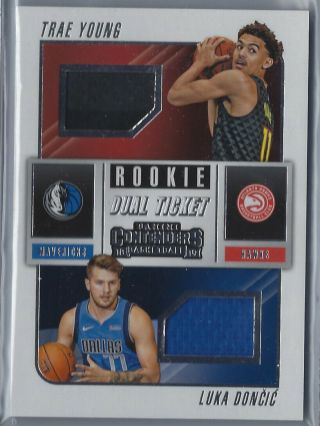 2018 - 19 Panini Contenders Luka Doncic Trae Young Rookie Dual Ticket Jersey Roy