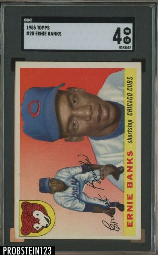 1955 Topps 28 Ernie Banks Chicago Cubs Hof Sgc 4 Vg - Ex
