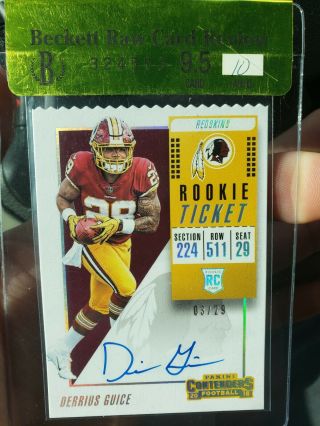 2028 Contenders Derrius Guice 3/29 Ticket Stub Raw Bgs 9.  5 Rc Auto Redskins