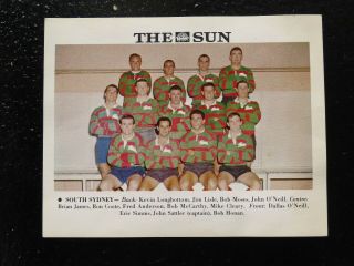 1967 The Sun Newspaper South Sydney Rabbitohs Rugby League Team Card Nswrfl Nrl