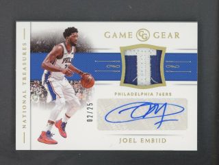 2018 - 19 National Treasures Game Gear Joel Embiid Signed Auto Patch 2/25 76ers