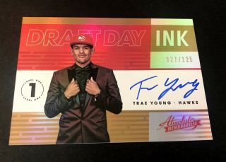 Trae Young 2018 - 19 Panini Absolute Draft Day Ink Rookie Rc Auto /125