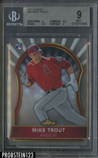 2011 Topps Finest Mike Trout Angels Rc Rookie Bgs 9 W/ 9.  5