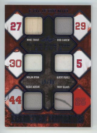 2019 Mike Trout Nolan Ryan Pujols Leaf In The Game Game Bat Patch 15/35