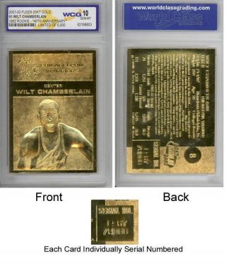 Wilt Chamberlain 1961 - 62 Fleer Rookie 23kt Gold Card Sculpted Graded Gem 10