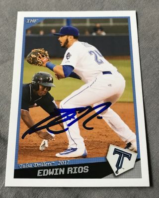 Edwin Rios Signed 2017 Tulsa Drillers Team Set Card Los Angeles Dodgers