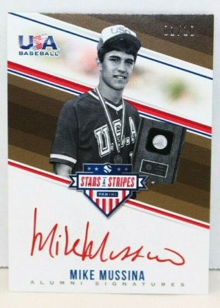 2018 Usa Stars & Stripes Alumni Signatures Mike Mussina Hof Auto - Red - Ink 01/10