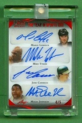 2017 - 18 Pearl Year In Sports 1988 Lemieux Tyson Canseco Johnson Quad Auto 4/5