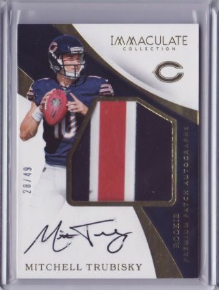 2017 Immaculate Premium Patch Autograph Mitchell Trubisky 28/49 Jersey Auto
