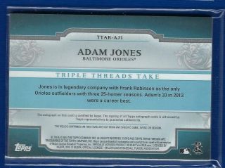 Adam Jones 2014 Topps Triple Threads MLB Signature Jersey PATCH AUTO graph 1 /3 2