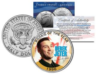 Derek Jeter 1996 Jfk Kennedy Half Dollar Colorized U.  S.  Coin Rookie Of The Year