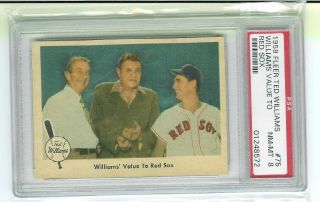 Ted Williams W/ Babe Ruth 1959 Fleer 75 Value To Red Sox Psa 8 W/ Eddie Collins