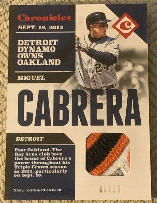 2017 Panini Chronicles Miguel Cabrera Game Patch /10 Tigers