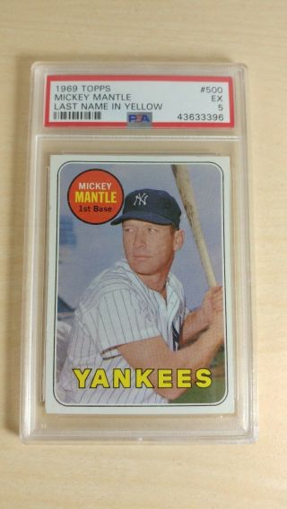 1969 Topps Mickey Mantle Psa 5 Ex - 500 - Name In Yellow