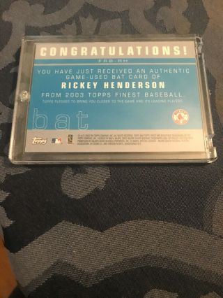 2003 Topps Finest - RICKEY HENDERSON - Game Bat - RED SOX 2