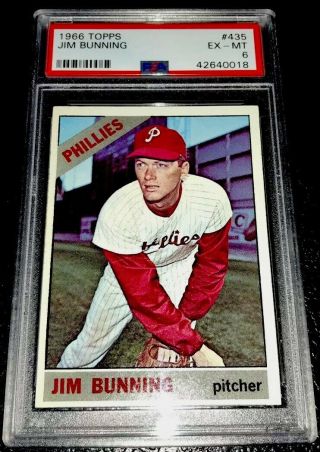 1966 Topps Blowout Jim Bunning 435 Baseball Card Psa 6 Ex - Mt
