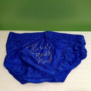 Wwe Wwf Rowdy Roddy Piper Signed Wrestling Blue Trunks With