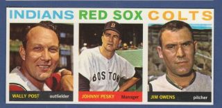 1964 Topps Uncut Proof Panel Of 3: Post - Pesky,  Red Sox - Owens Blank Back Sheet