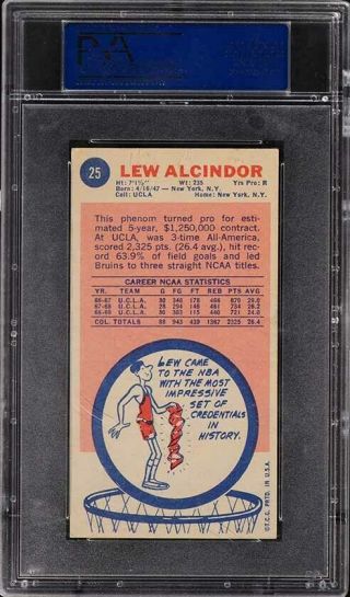 1969 Topps Basketball Lew Alcindor ROOKIE RC 25 PSA 3 VG (PWCC) 2