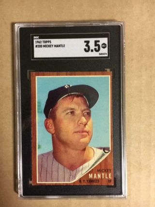 1962 Topps Mickey Mantle 200 Sgc 3.  5 Vg,  Stong Color & Focus