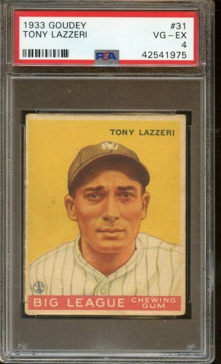 1933 Goudey Baseball Card 31 Tony Lazzeri York Yankees Psa 4 Vgex