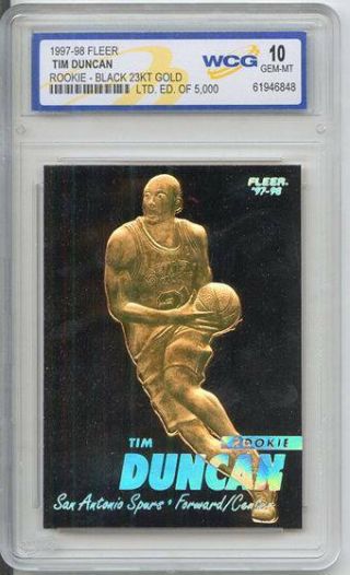 Tim Duncan 1997 - 98 Fleer Rookie 23kt Gold Card Gem 10 Sculptured Black Gold