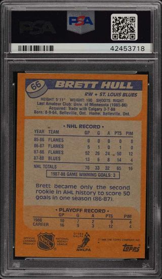 1988 Topps Hockey Brett Hull ROOKIE RC 66 PSA 8 NM - MT (PWCC) 2