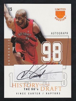 2003 - 04 Fleer Skybox Vince Carter " History Of The Draft " Sp Autograph 4/99