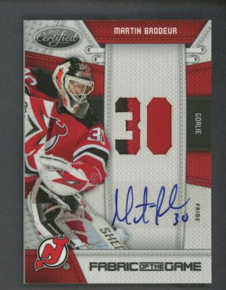 2010 - 11 Certified Fabric Of The Game Martin Brodeur Jersey Patch Auto 2/5 Devils