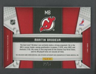 2010 - 11 Certified Fabric Of The Game Martin Brodeur Jersey Patch AUTO 2/5 Devils 2