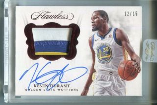 2017 - 18 Panini Flawless Kevin Durant Red Patch Auto Autograph 12/15 3col