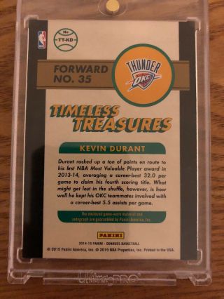 KEVIN DURANT 2014 - 15 Donruss Timeless Treasures Patch/Auto ’d/99 7