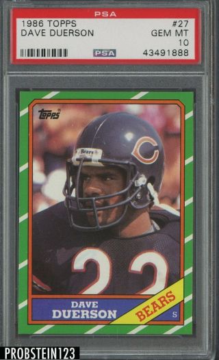 1986 Topps Football 27 Dave Duerson Chicago Bears Psa 10 " Razor Sharp "