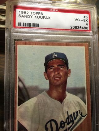 1962 TOPPS 5 SANDY KOUFAX CARD PSA 4vg - - HOF - Dodgers 2