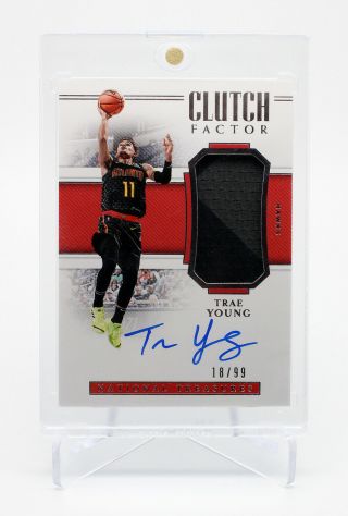 2018/19 Panini National Treasures Clutch Factor Trae Young Rookie Auto /99 Rc