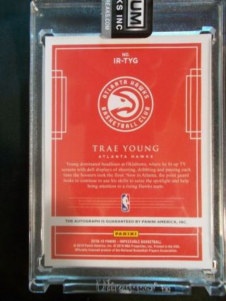 Trae Young Auto - Numbered 02/25 - On Card Auto - 2018 - 19 Impeccable - Hawks 2