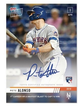 2019 Topps Now Pete Alonso Rc Card Auto /99 First Career Home Run York Mets