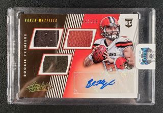 2018 Absolute Baker Mayfield Browns Rookie Rc Triple Jersey Auto 