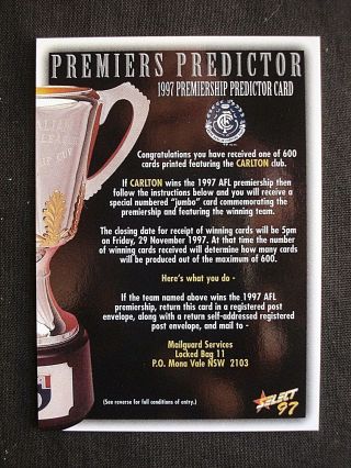 1997 Select Afl Premiers Predictor Cc3 Carlton